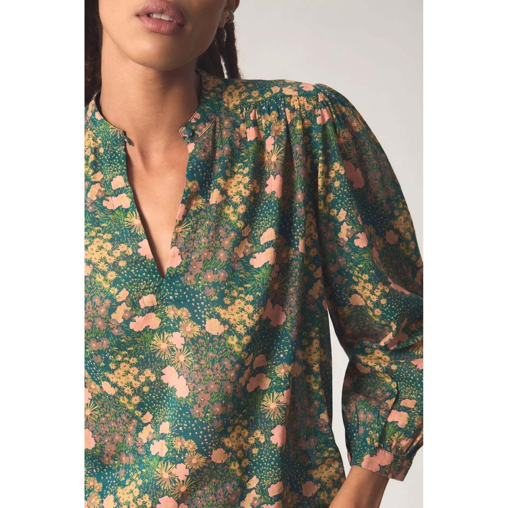 Birds of Paradis by Trovata Bailey Blouse Woodbine Cluster Floral Ramie Cotton - Picture 3 of 7